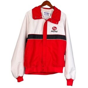 Vintage NASCAR Bomber Windbreaker Stange Post Cereal Racing Jacket Mens L Red